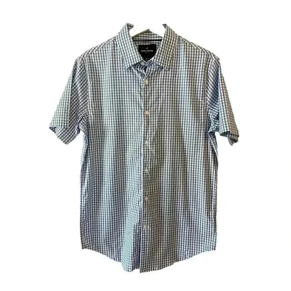 NWT DANIEL HECHTER PARIS Size S Men's Shirt Blue & White Checks Plaid Gingham